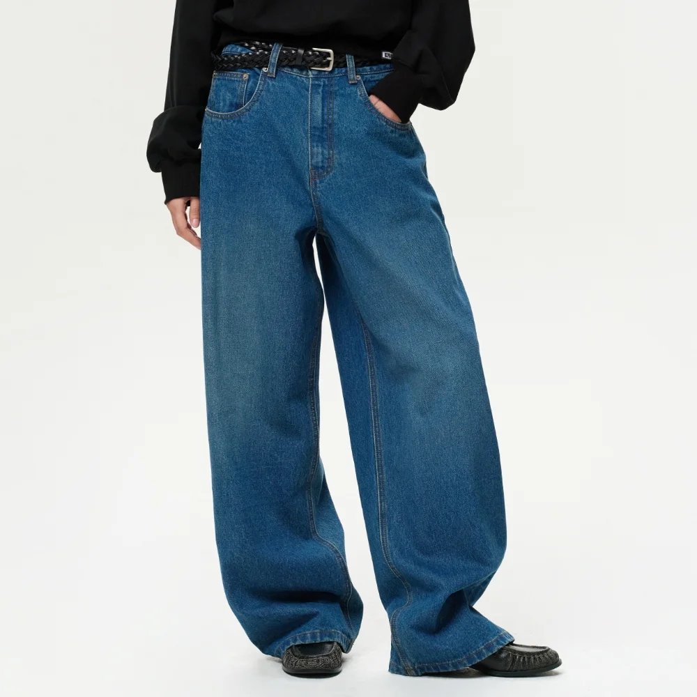 WOMEN ERA WIDE FIT DENIM PANTS - DUSTY BLUE