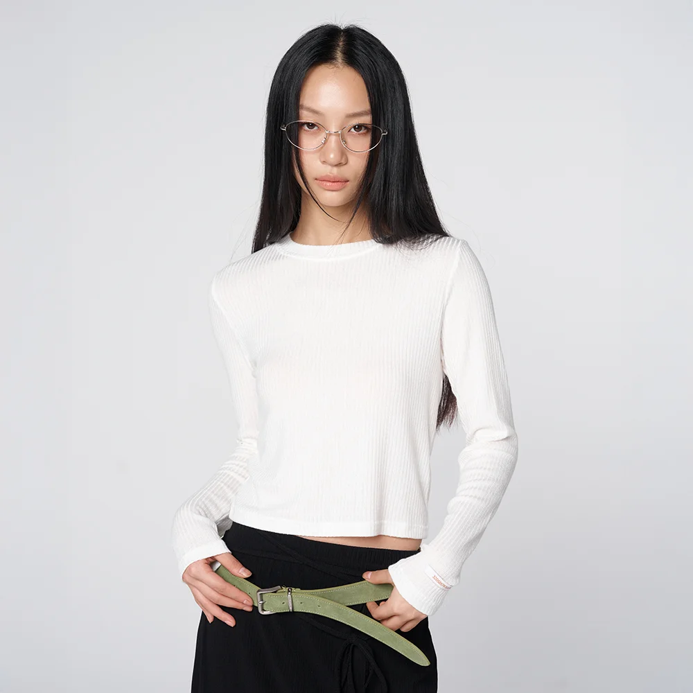 Tencel Wool Blend Soft Ribbed Crop T-Shirt Ivory