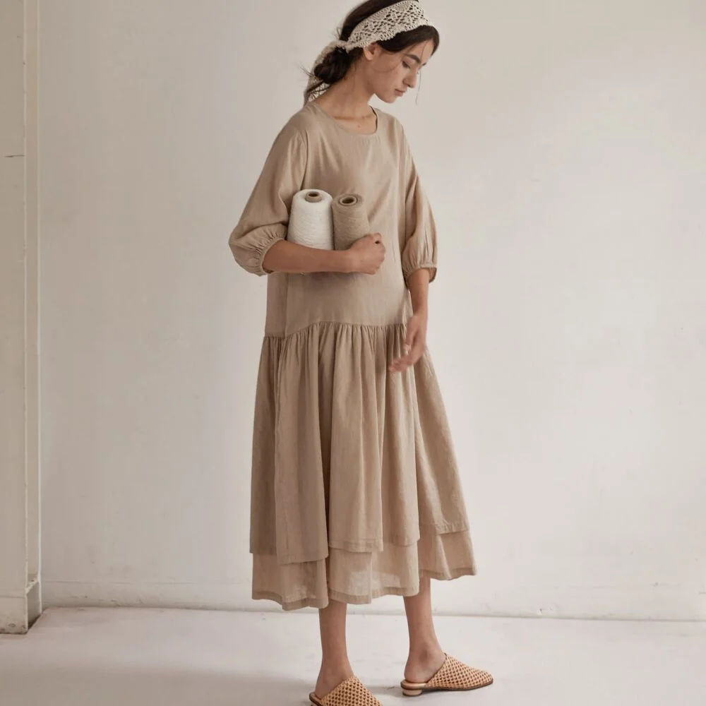 Tiered Puff Linen Dresses - 3color