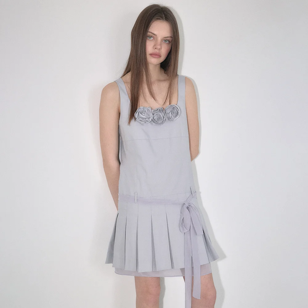 BELTED PLEATS ONE-PIECE (GREY)