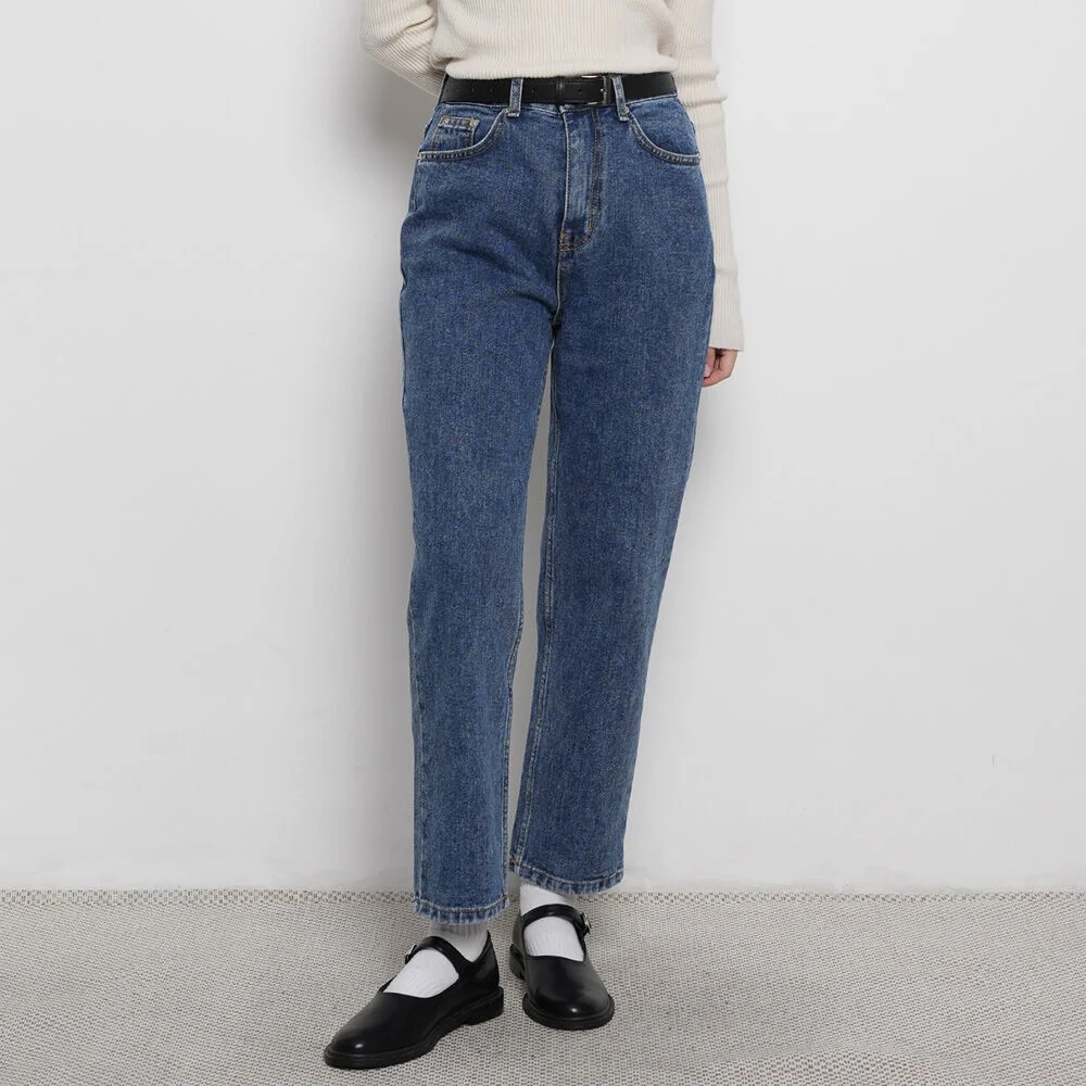 女裝 日 經典 直筒 藍色牛仔褲