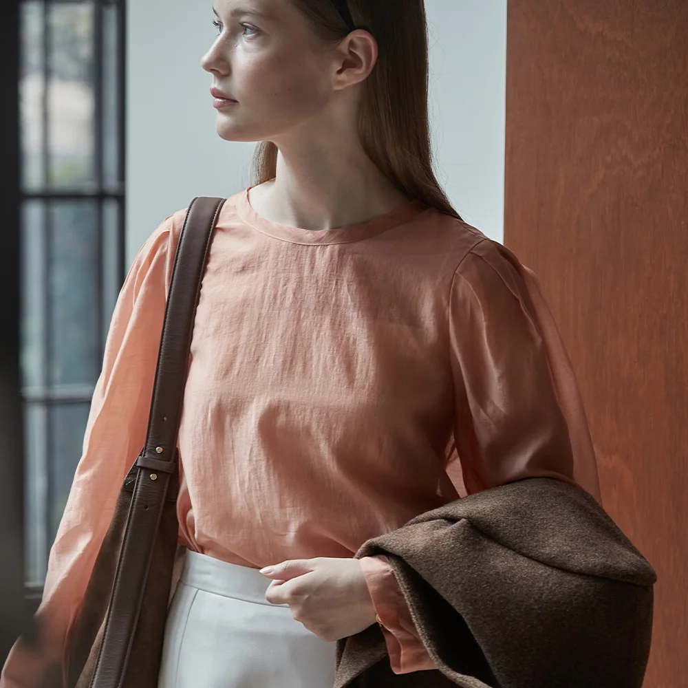 Sheer volume blouse - Salmon buff