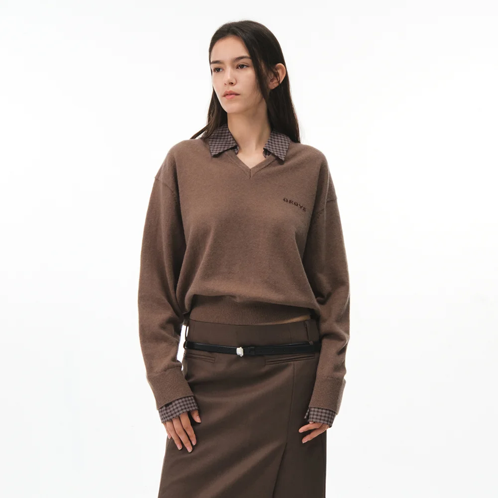 26FW EVIE CHECK COLLAR KNIT (BROWN)