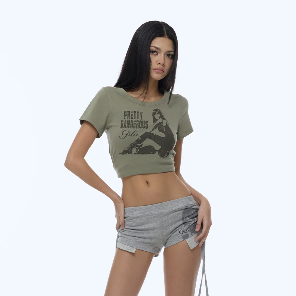 DANGER GIRL CROP T-SHIRTS_KHAKI