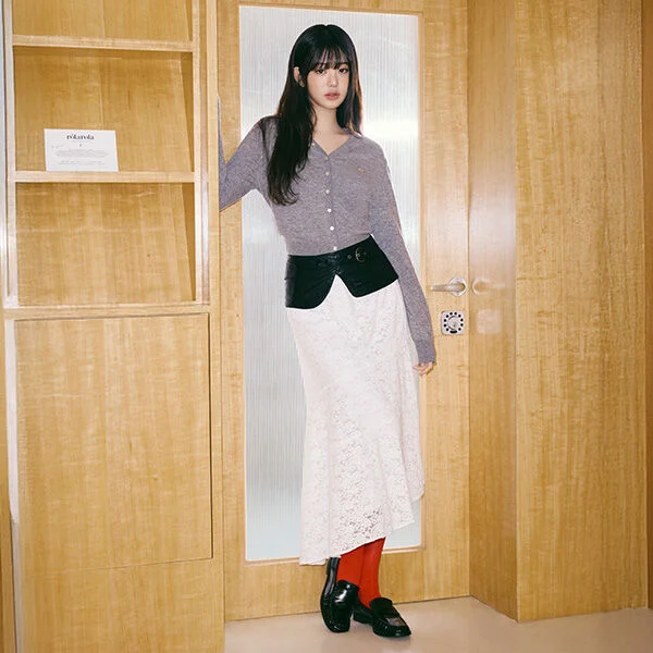 STRING LACE LONG SKIRT WHITE