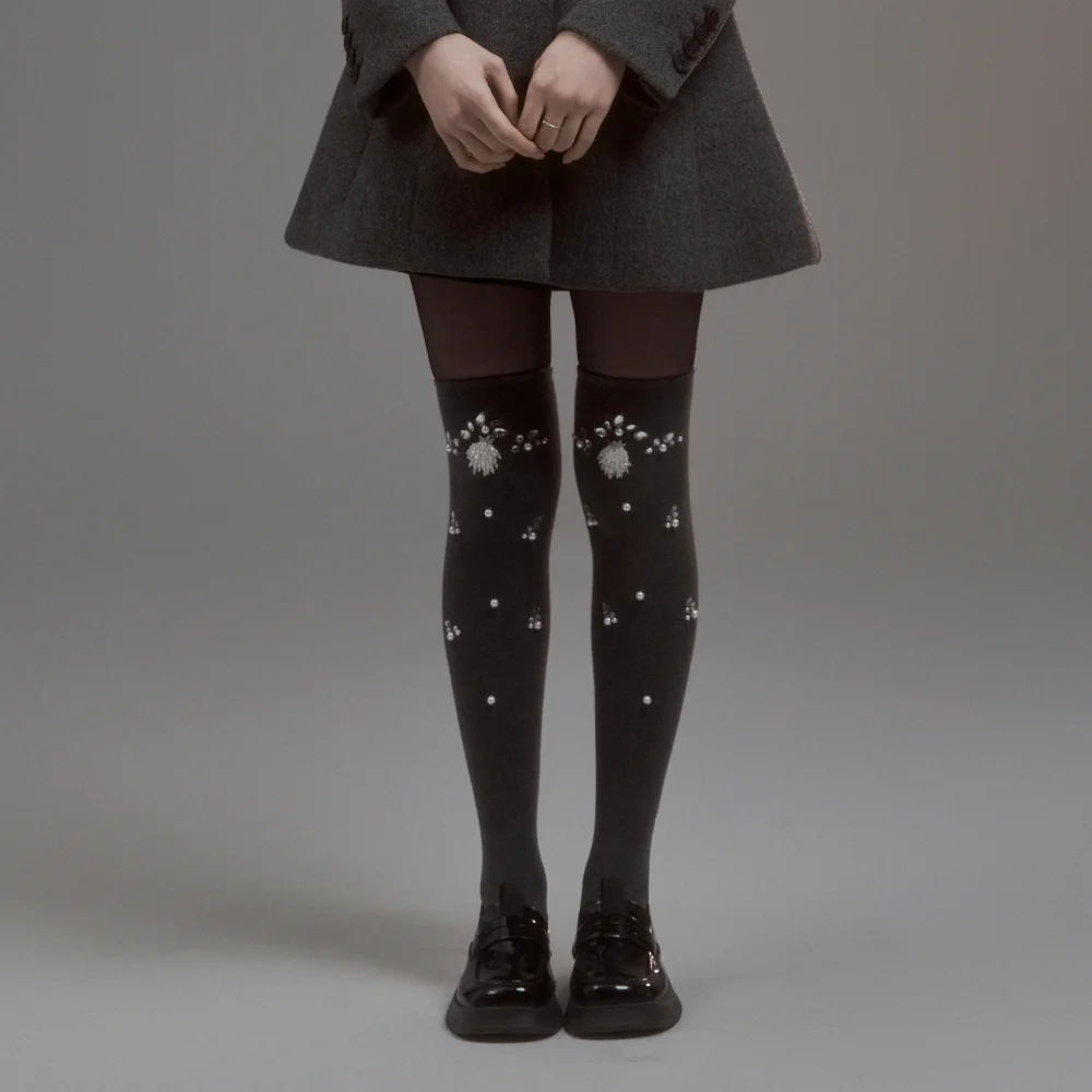 Pearl Knee High Socks - Black,Grey