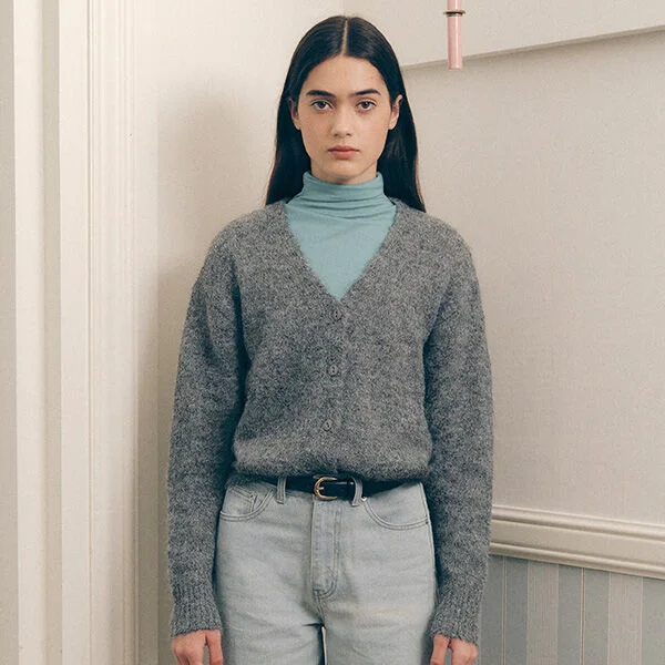HAIRY V NECK CARDIGAN GRAY