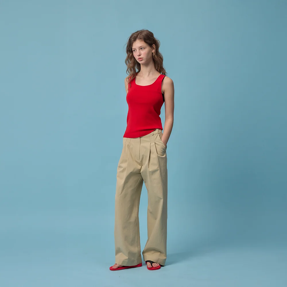 Milo Wide Tuck Pants (Sand Beige)