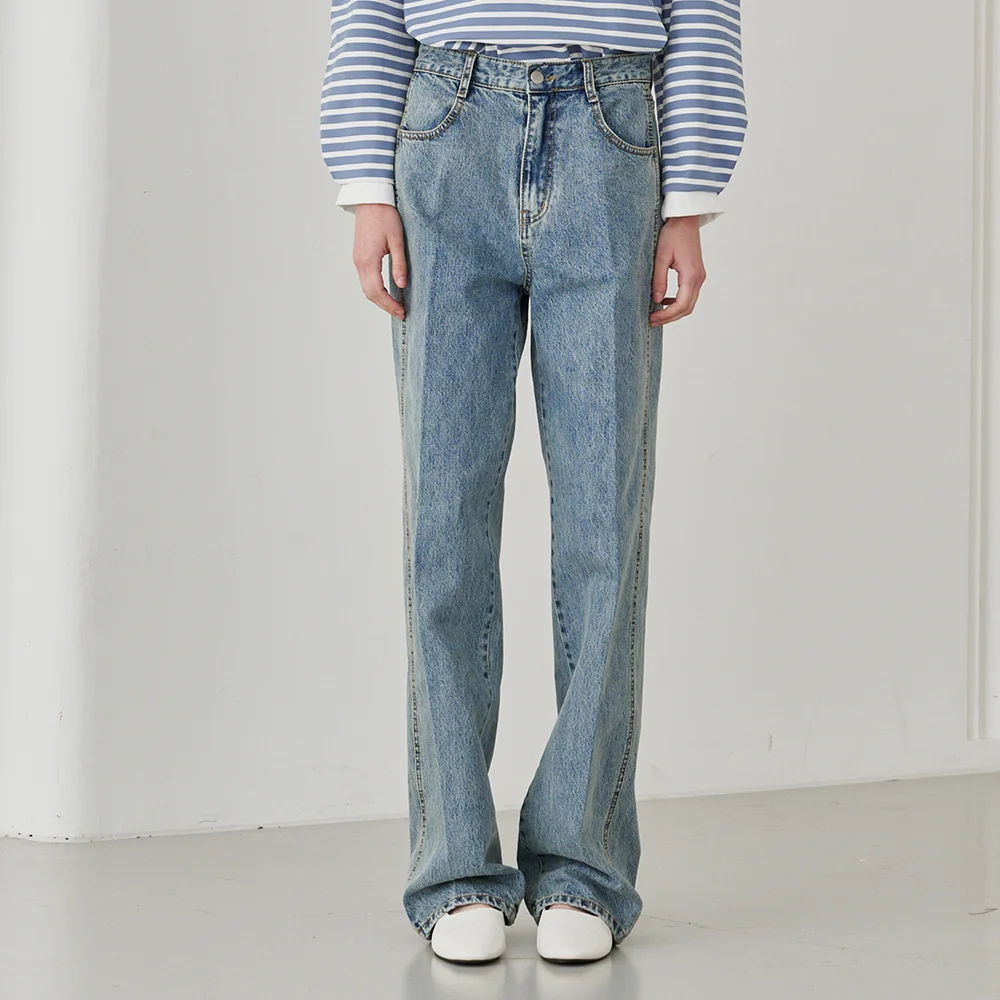 Straight Stitch Denim Pants - Blue