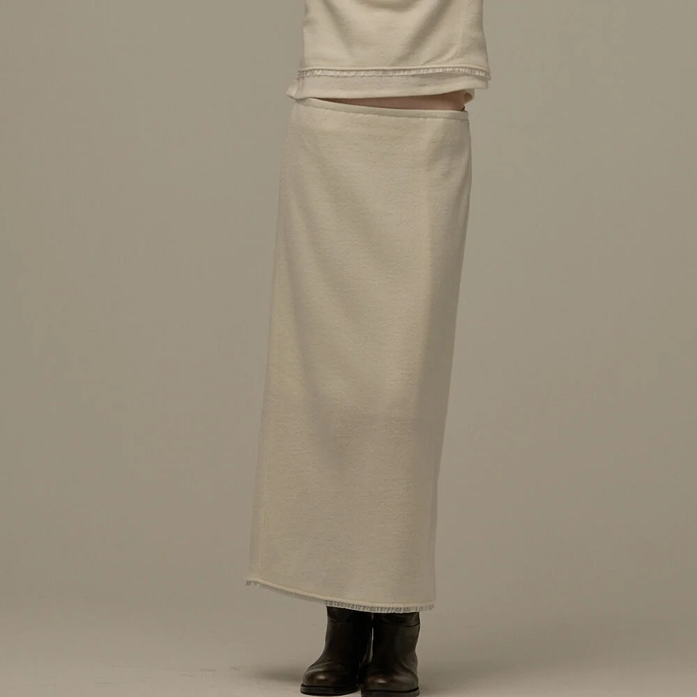 Lace detail H-line skirt - Ivory