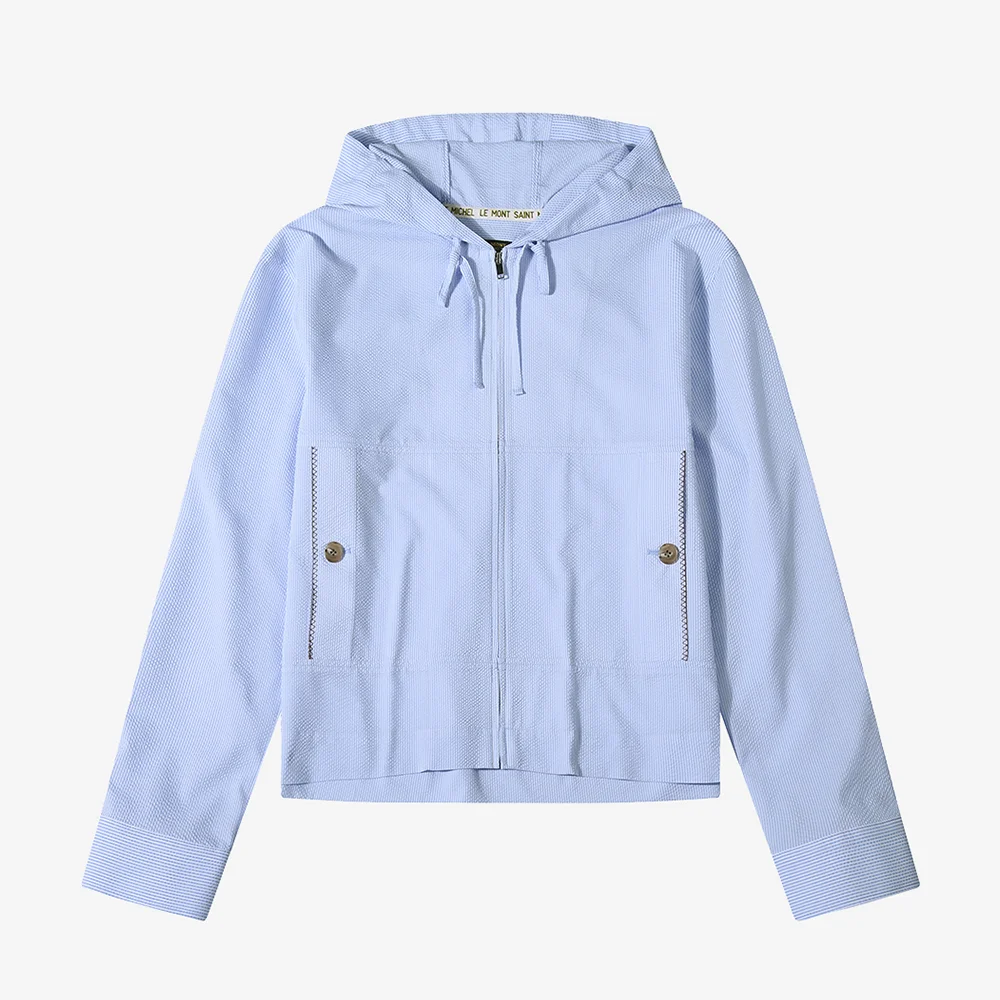 Stripe Hood Zip-Up Jumper_Light Blue