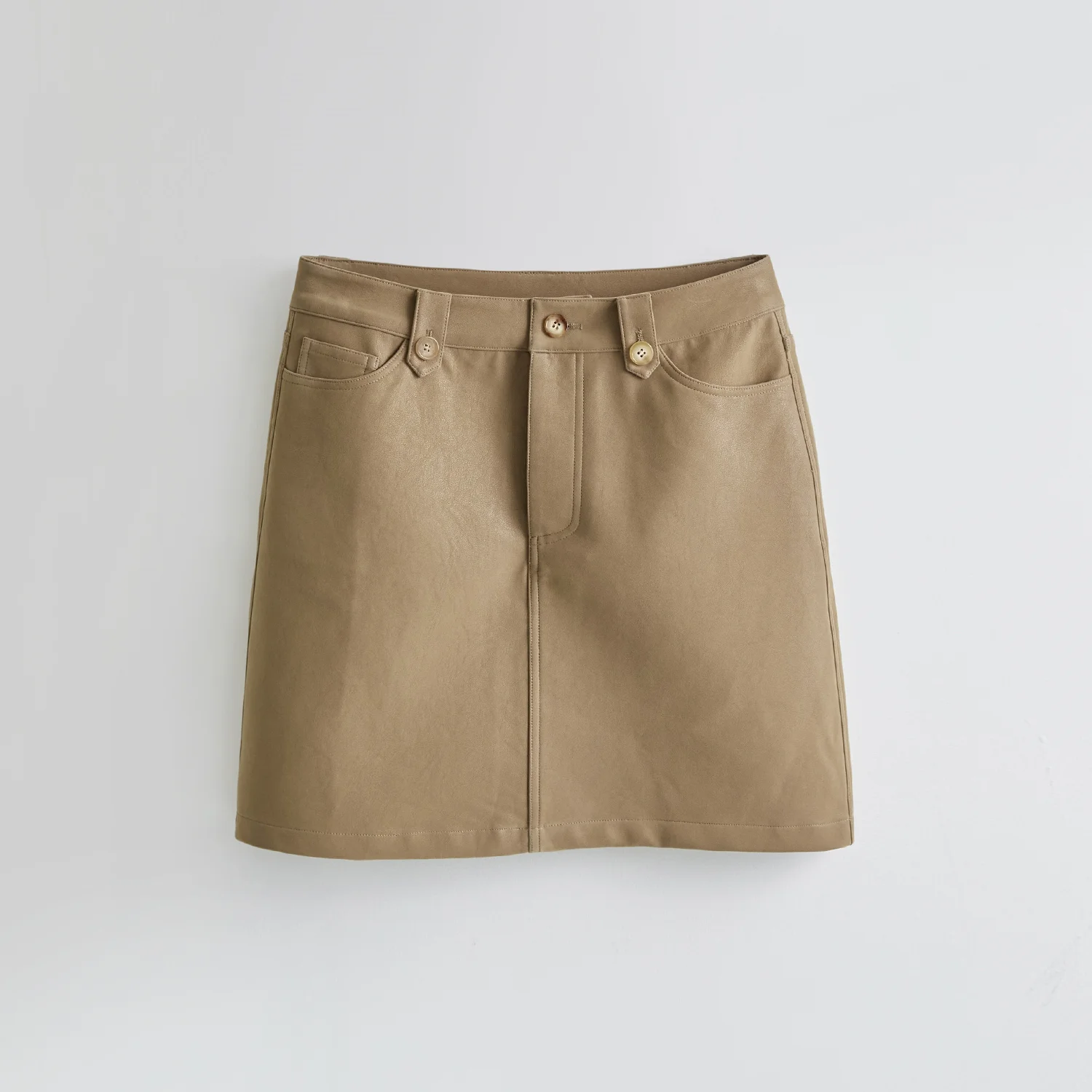 經典 皮革 中長 半身裙_Nubuck Beige