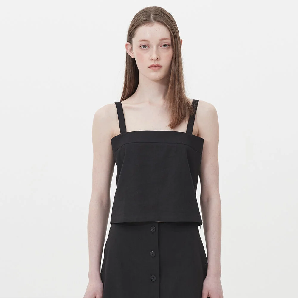 linen square sleeveless crop top_black