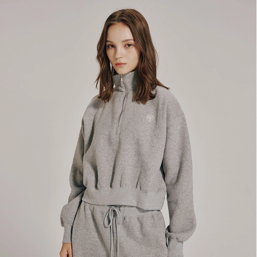 半拉鏈 短版 衛衣 - 麻花 灰色 / Half Zip Up Crop Sweatshirts - M. Gray