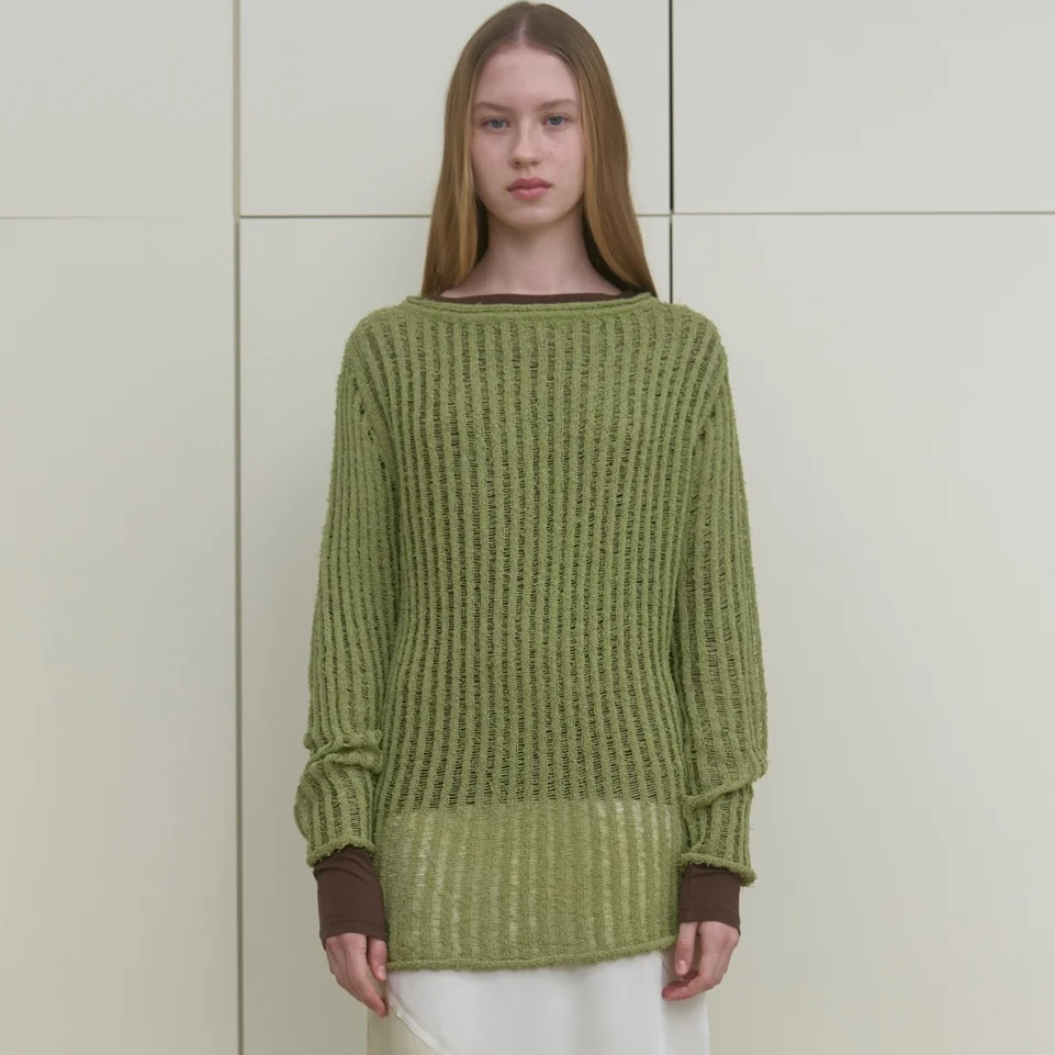 NETTING OVER KNIT_OLIVE