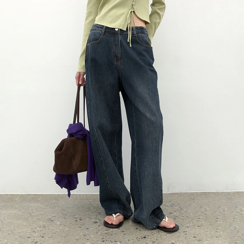 (PT-5807)SEMI CURVED SLUB WASHING DENIM PANTS