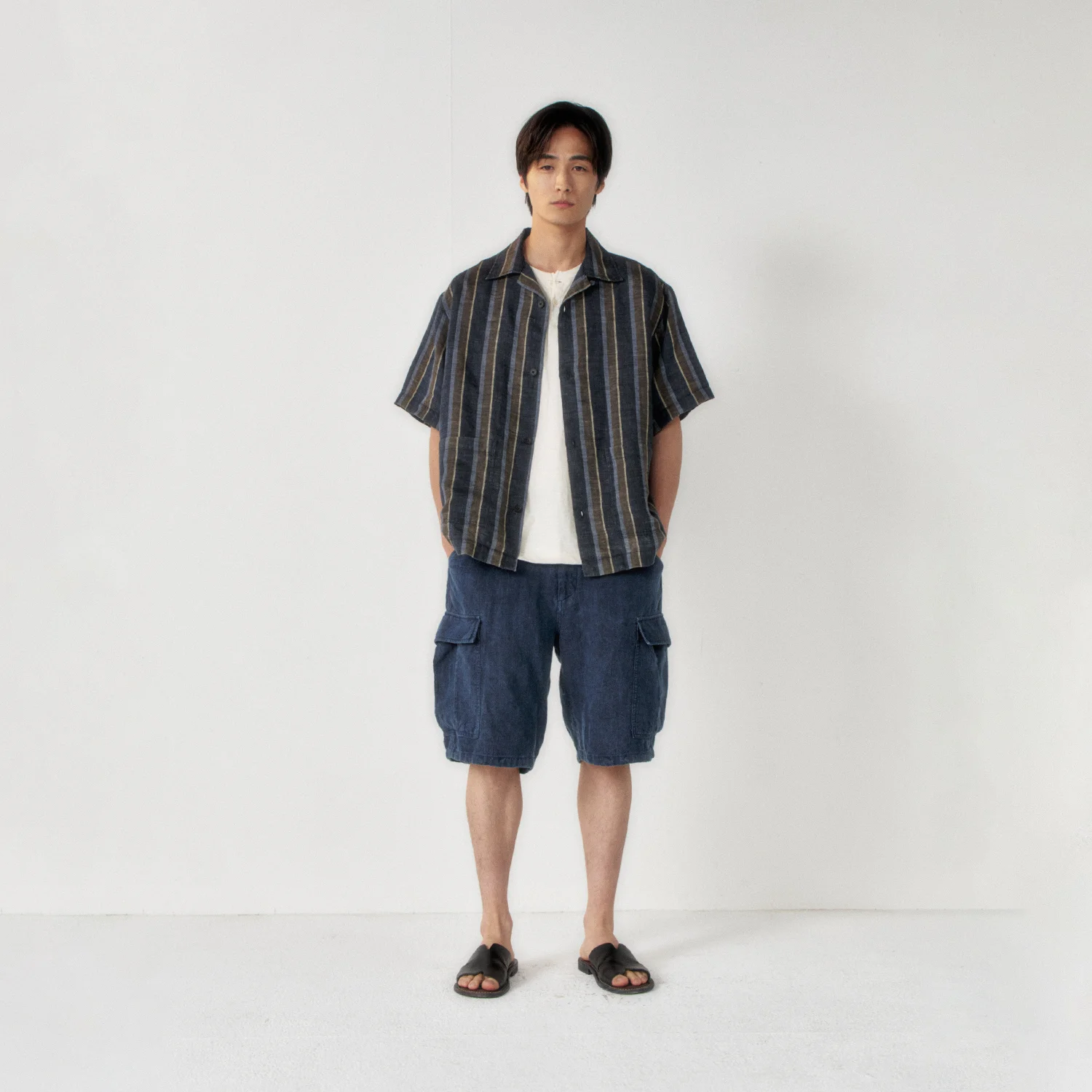 Linen Two Pocket Half Shirt_Navy