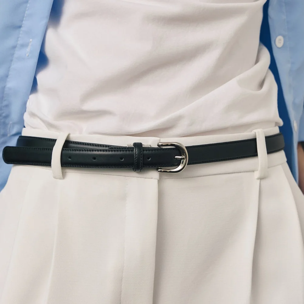 黑色 牛皮 修身 飾扣 女士腰帶 DBBE6F746BK