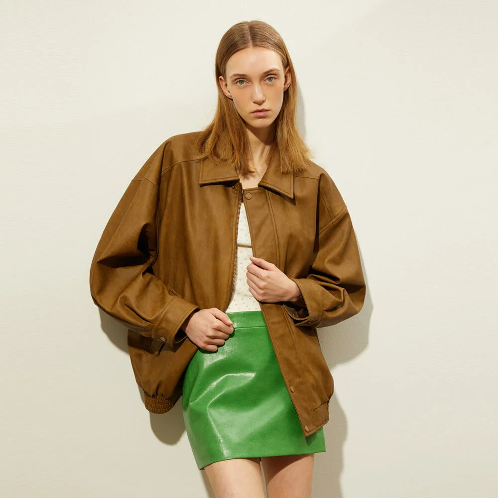 465-1 WASHING LEATHER SIGNATURE JUMPER_CAMEL