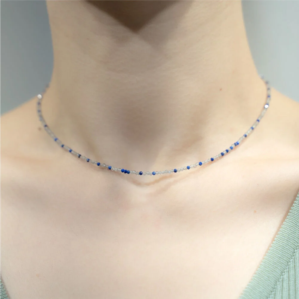 HR 165N_Lapis Lazuli Labradorite Beads Necklace