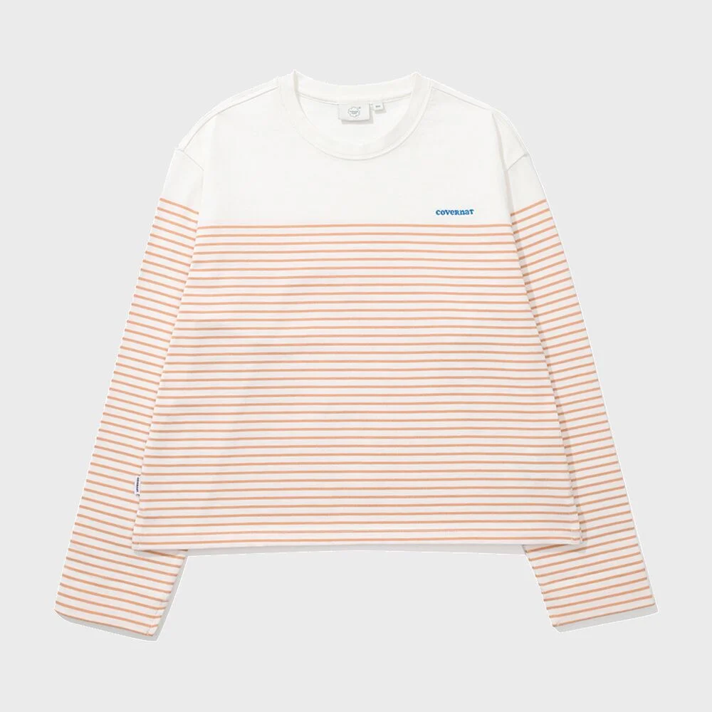 女裝 圓領 條紋 長袖 Salmon