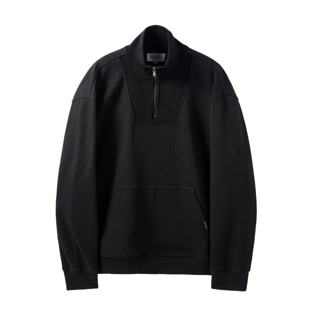 DIAGONAL JACQUARD HALF ZIP SWEAT T-SHIRT - BLACK (P244USW433)