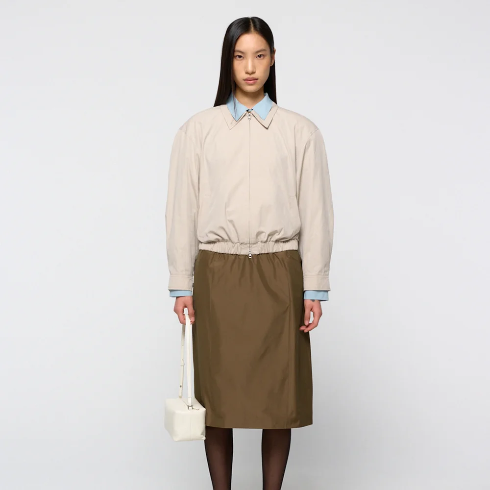 Silk taffeta dress, Khaki