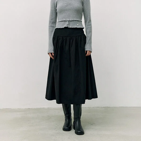SHIRRING LONG SKIRT BLACK