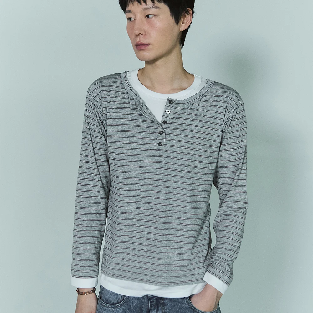 Bluesf double layer henley neck