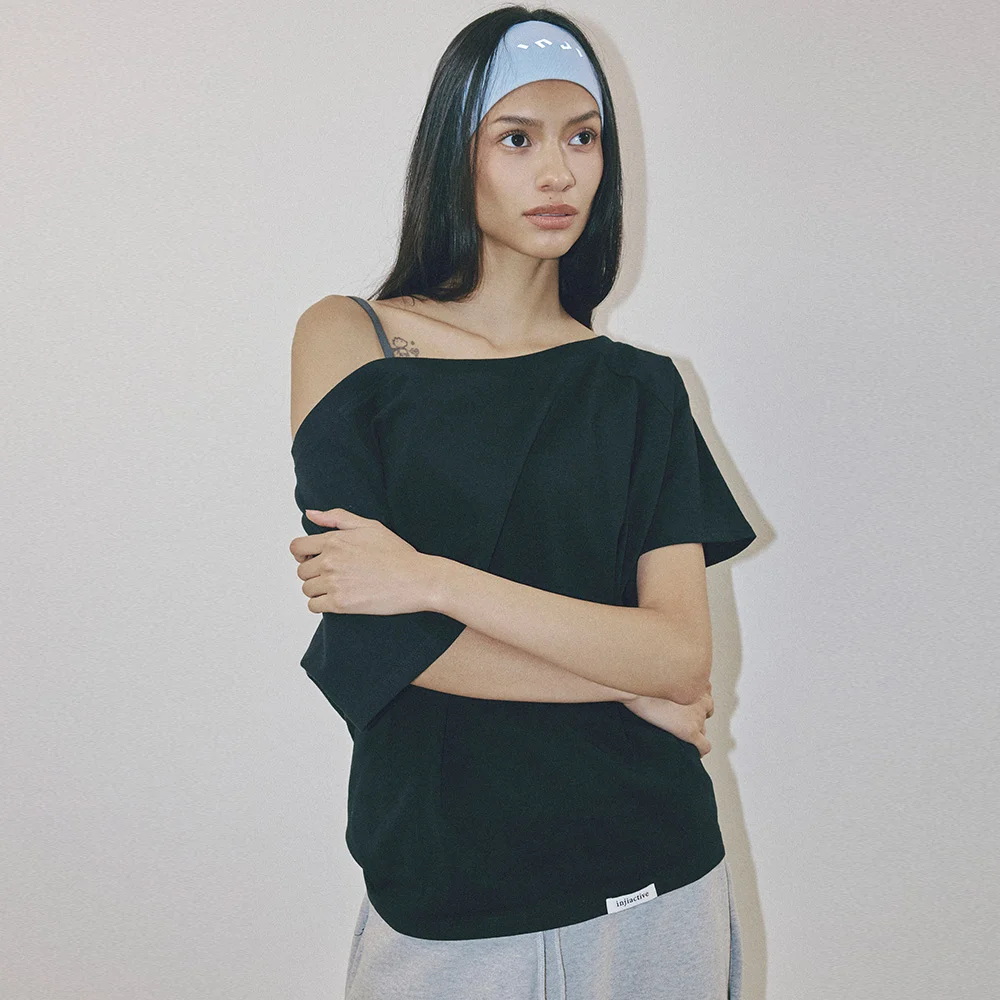 Stretch Off-Shoulder Short Sleeve Top 黑色