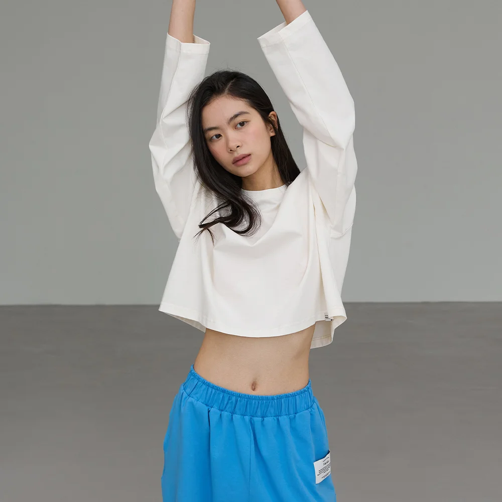 Silky Textured Cotton Tee Cream ivory (2 type)