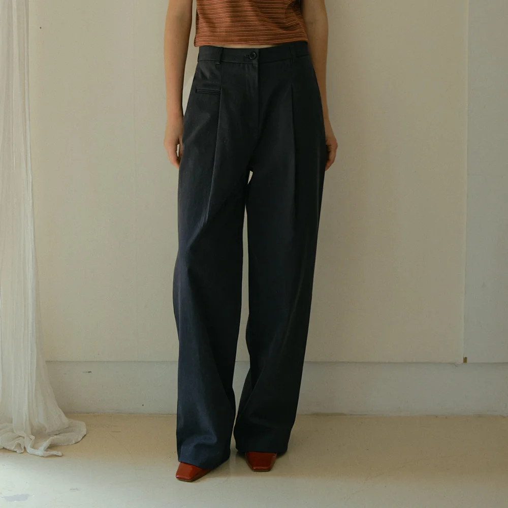 低筒 弧形 純棉 褲子_Row Cotton Pants_2colors