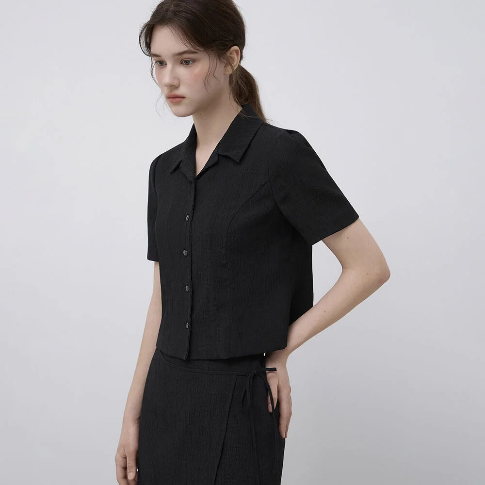 it MICHA 泡泡 衣袖 衣領 雪紡衫 ITQ4ZBL850 (BLACK)