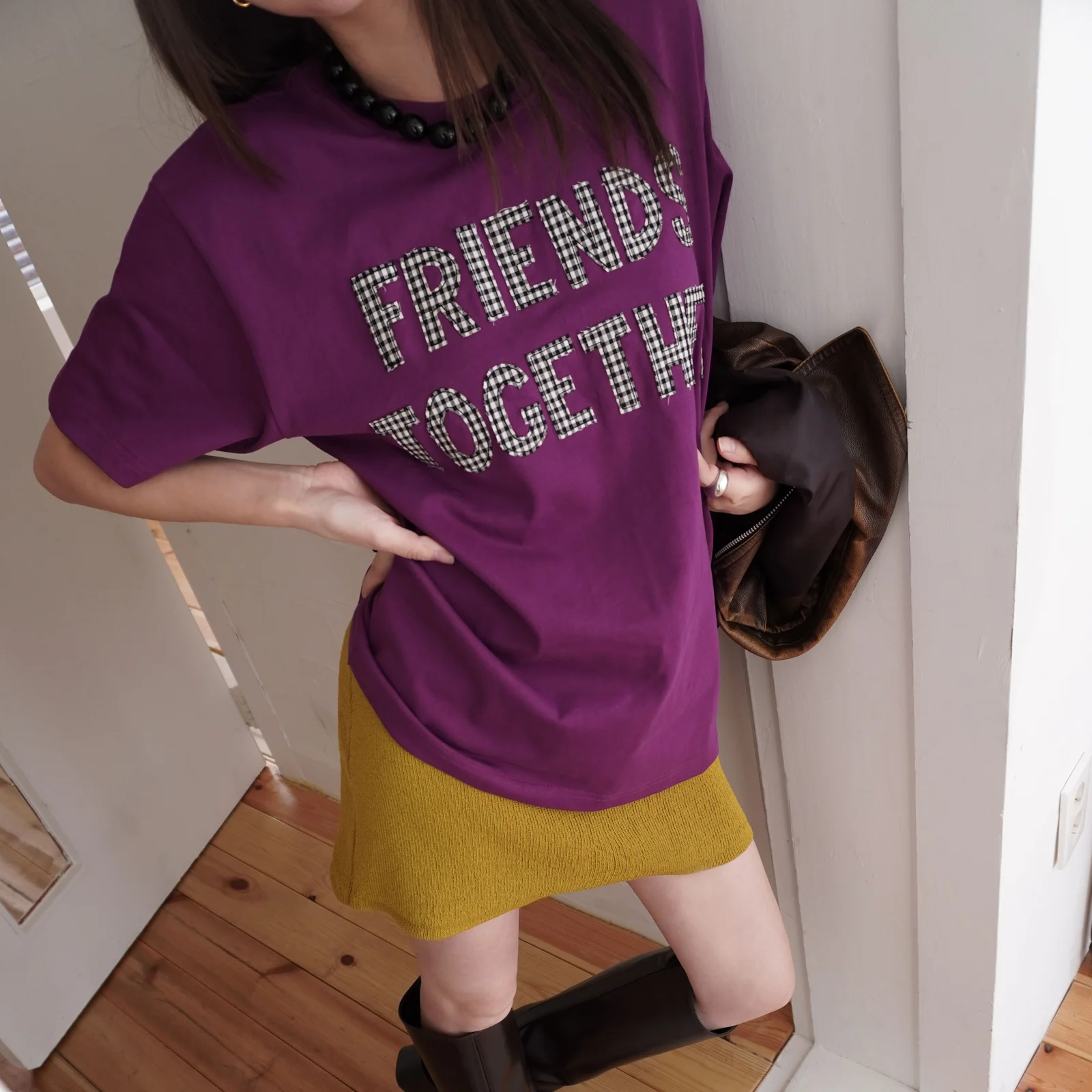 Friends Together 拼布 T恤 - 紫色 (2 Size)