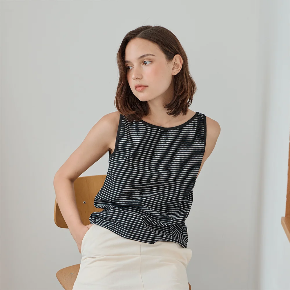 Stripe Boatneck Sleeveless_Black