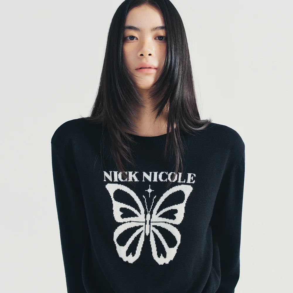 BOLD BUTTERFLY JAQUARD KNIT_BLACK