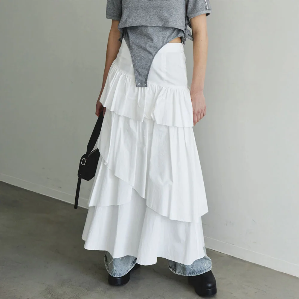 (W) FLARE TIERED SKIRT (WHITE)