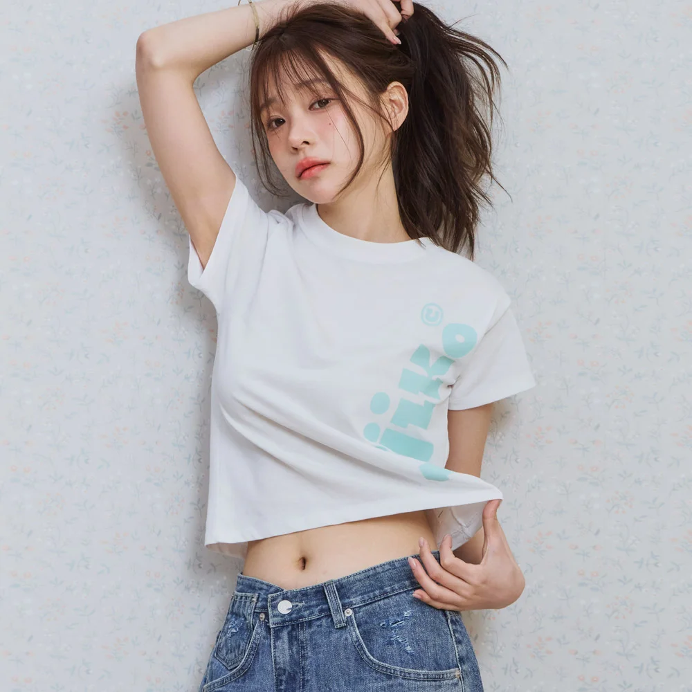 ke406. Kijiko Big Logo Semi-Crop Tee White