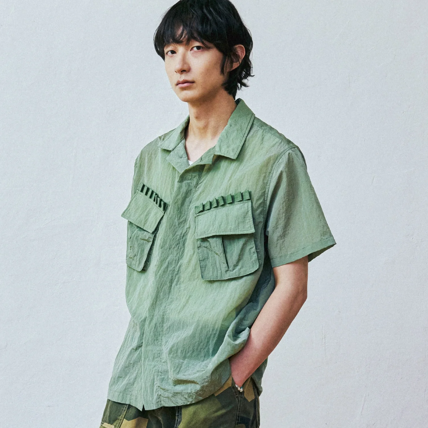 防撕裂布 Off Dutti 軍裝 襯衫 鼠尾草綠 綠色