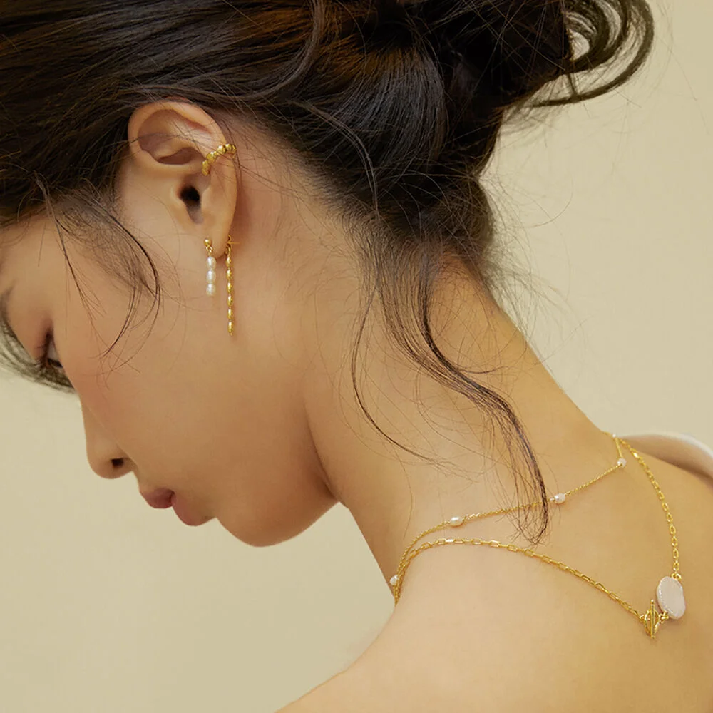 Pearl & oval chain earrings(珍珠橢圓鏈耳環)