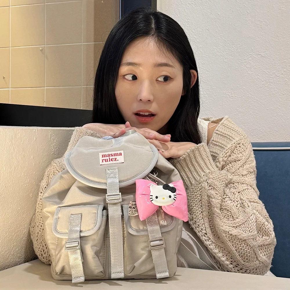 mini ver. Glossy belted flap backpack_Light gray