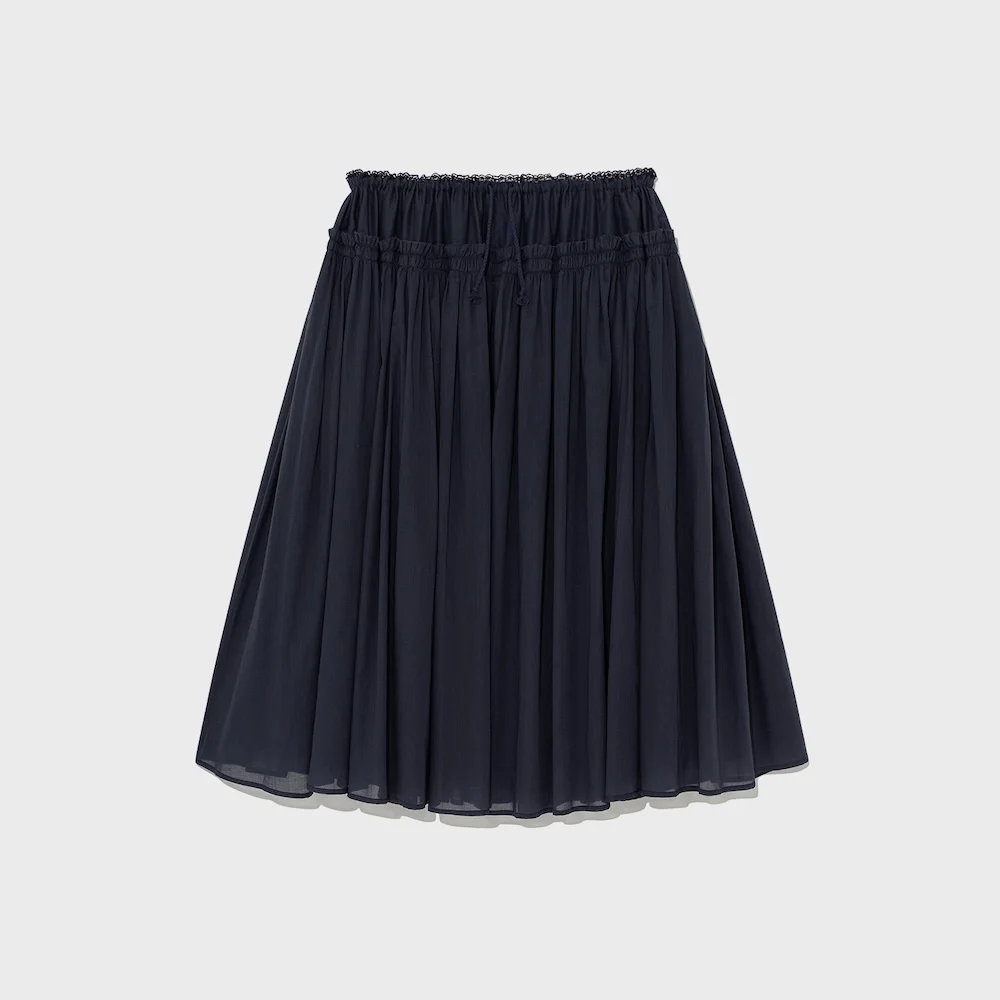LACE STRING GATHERED LONG SKIRT (NAVY)