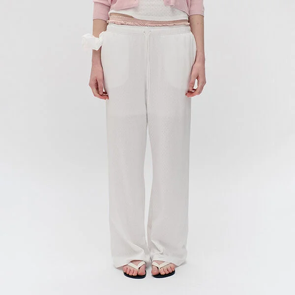 NUBASIC EYELET JERSEY STRING PANTS WHITE