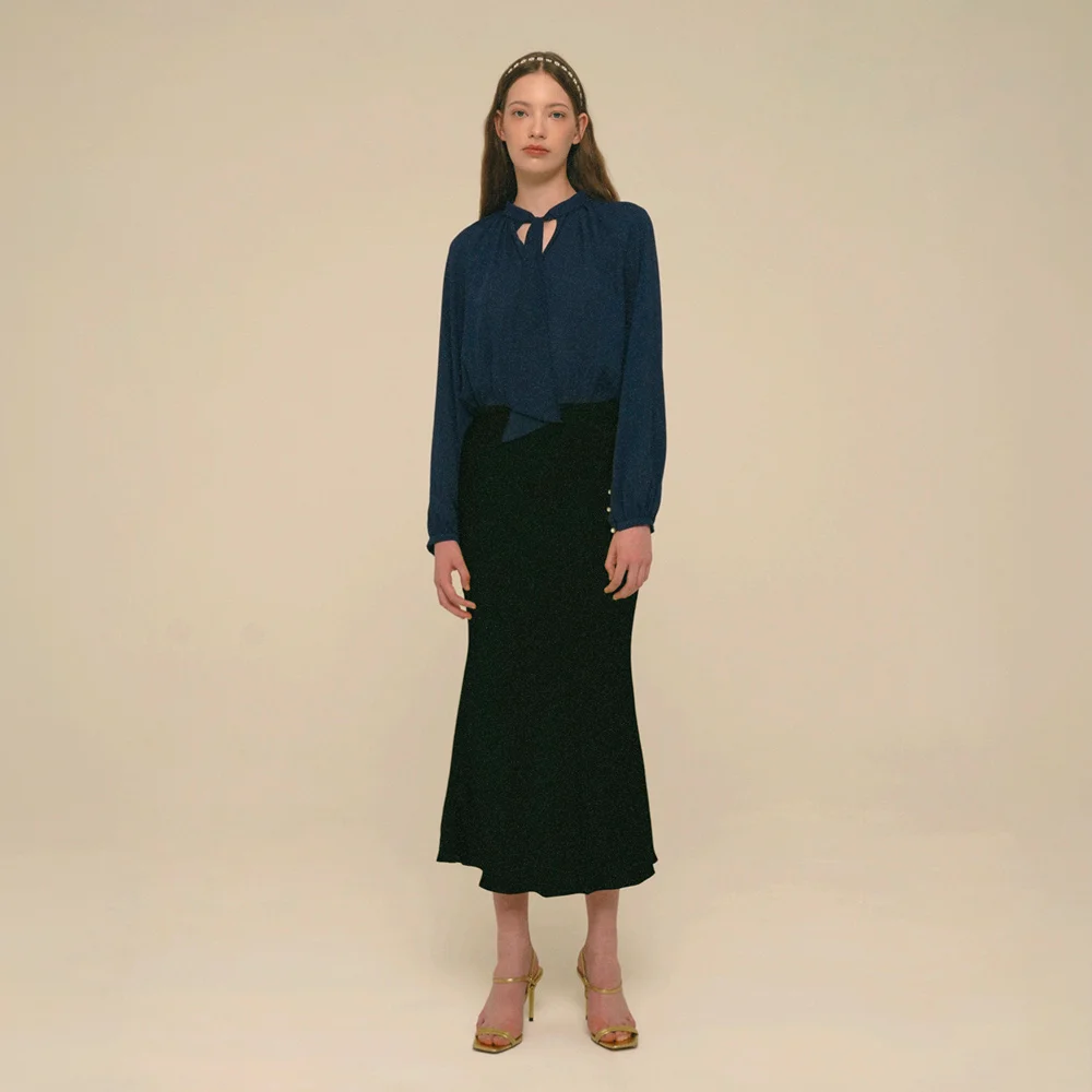 Mermaid Maxi Satin Skirt_Black