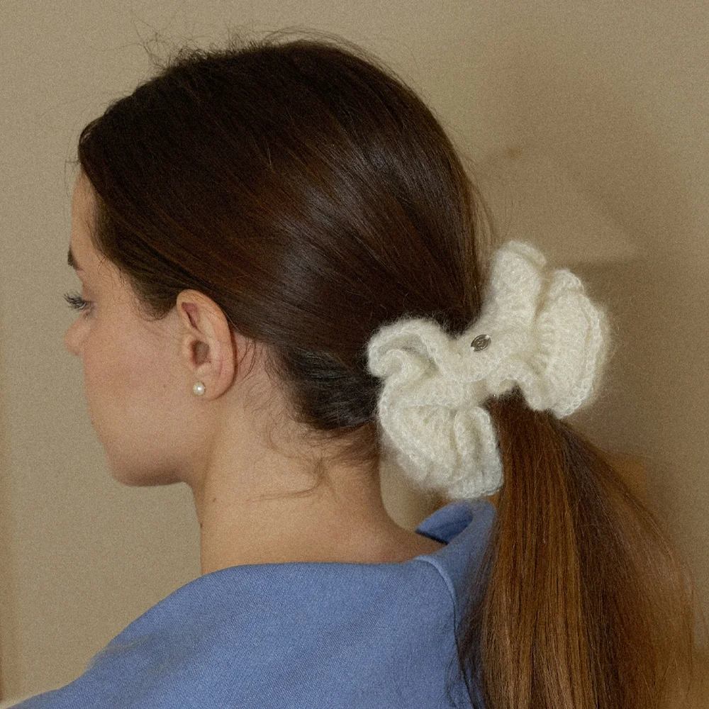 Camellia Handmade Crochet Mohair Knit Big Hair Scrunchie _ 4Color