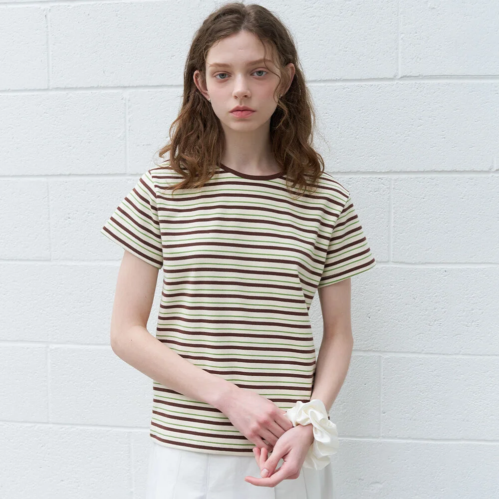 Multi stripe solid T-shirt _Brown