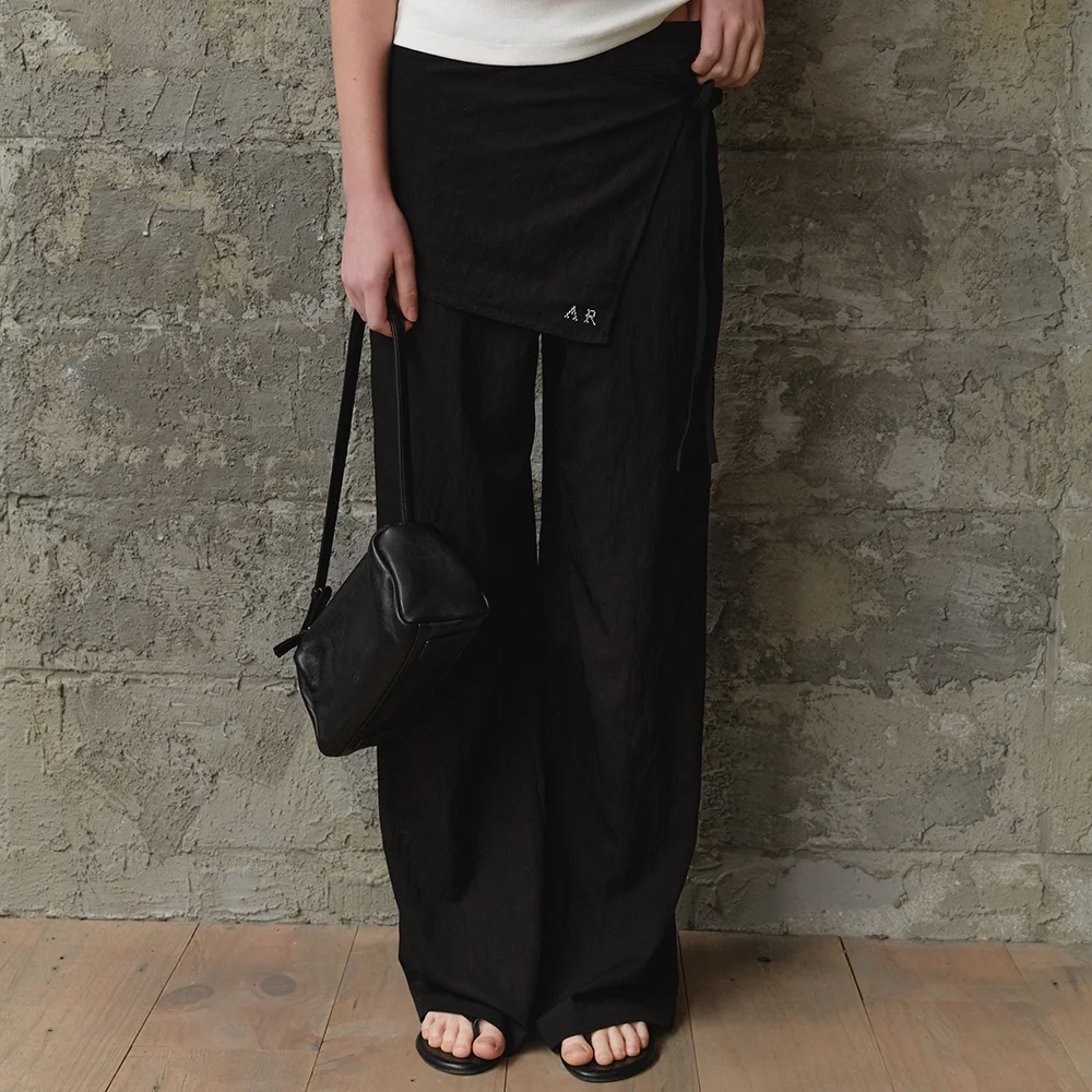 Wrap skirt layered pants_black