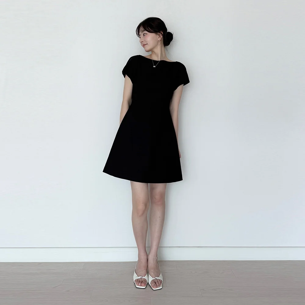 Cap-sleeve A-Line Mini Dress / Black(3Color)