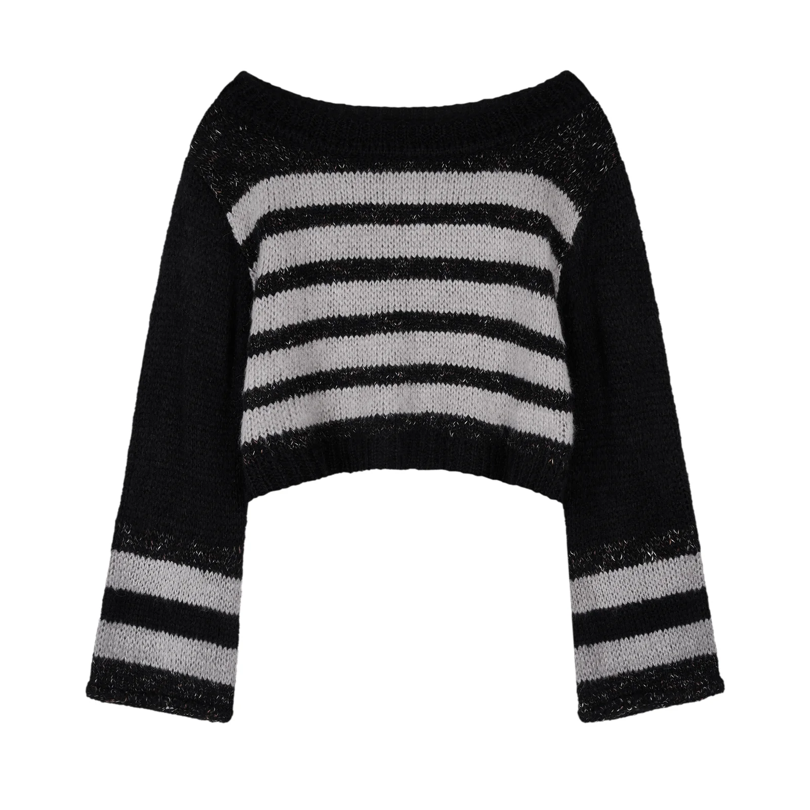 Color stripe cropped knit_gray