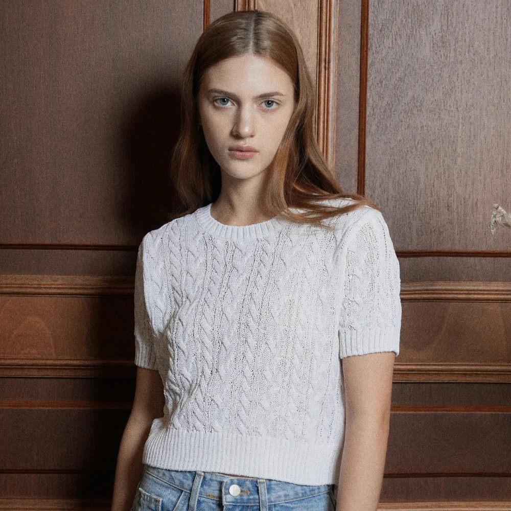 Summer Round Cable Half knit (White)